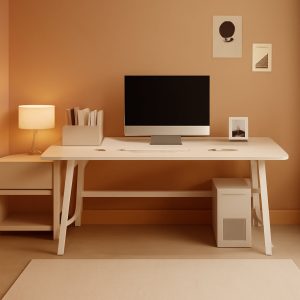 White Solid Wood Seventytwo Inch Computer Workstation