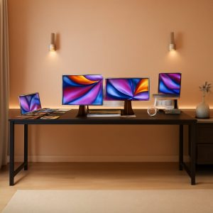 Seventy Inch Black Computer Gaming Workstation Desk